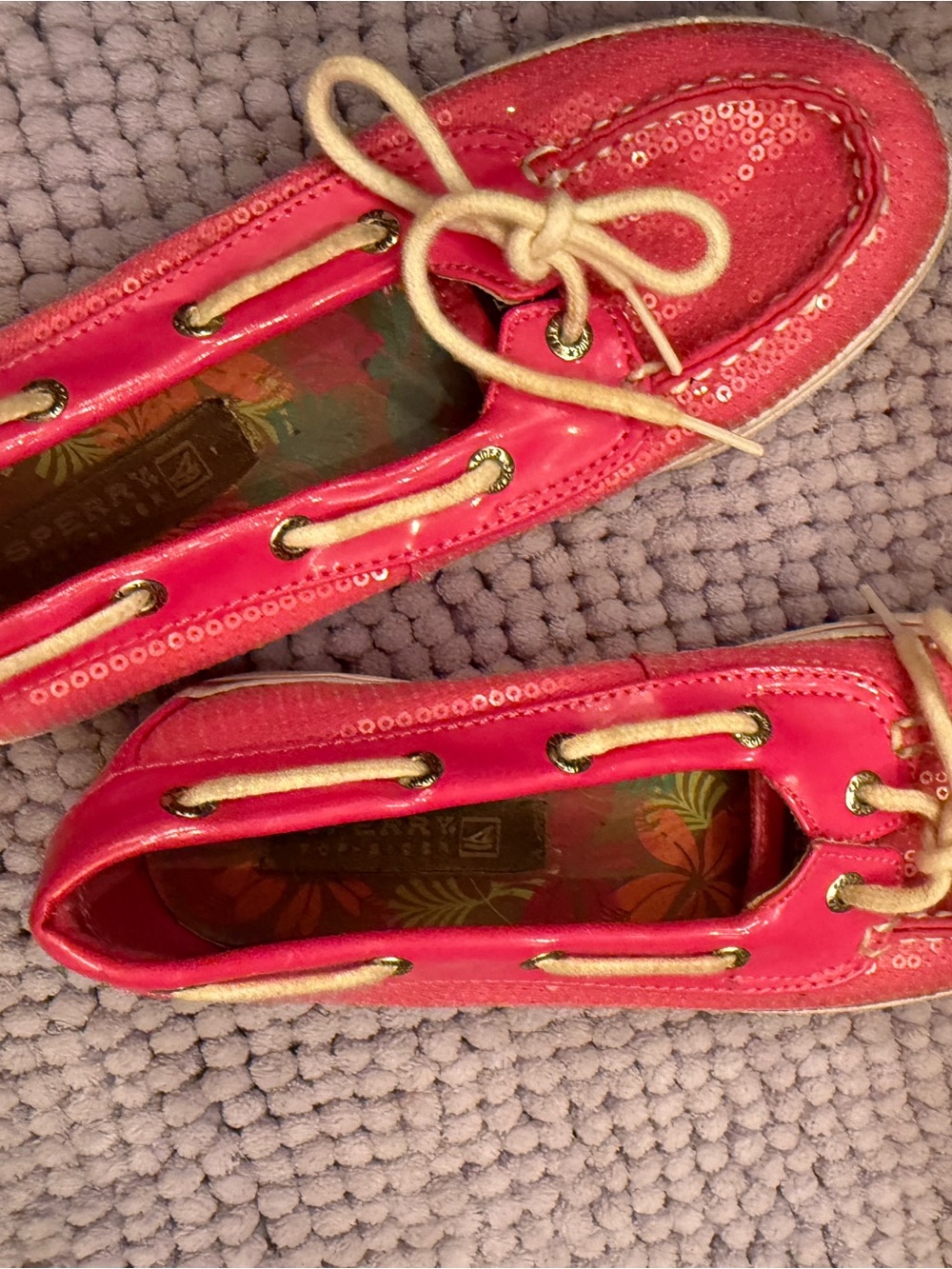Sperry-Hot Pink Sequin Boat Shoes with Cream Laces